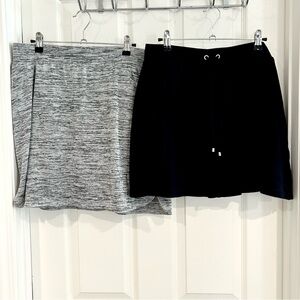 Croft & Barrow Women Knit Black Gray Skirt w/ Shorts Sz L Set Pockets Casual